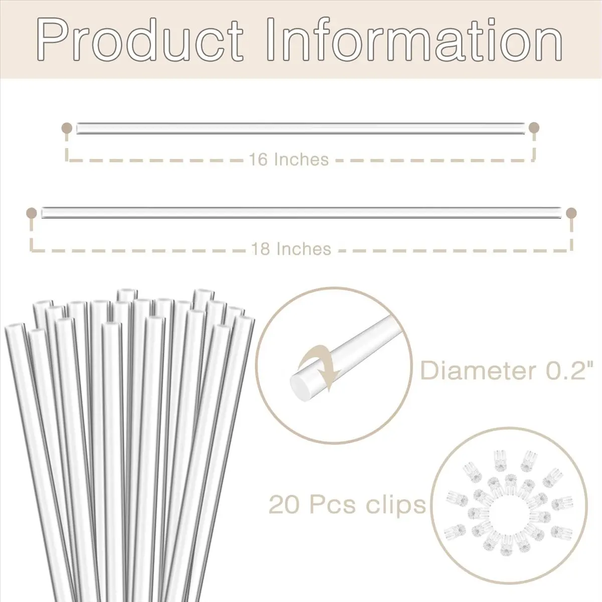 A24I Plant Stakes, Plant Sticks 20PCS Acrylic Clear Plant Support Stakes, 16 Inches Garden Single Stem Stakes for Indoor