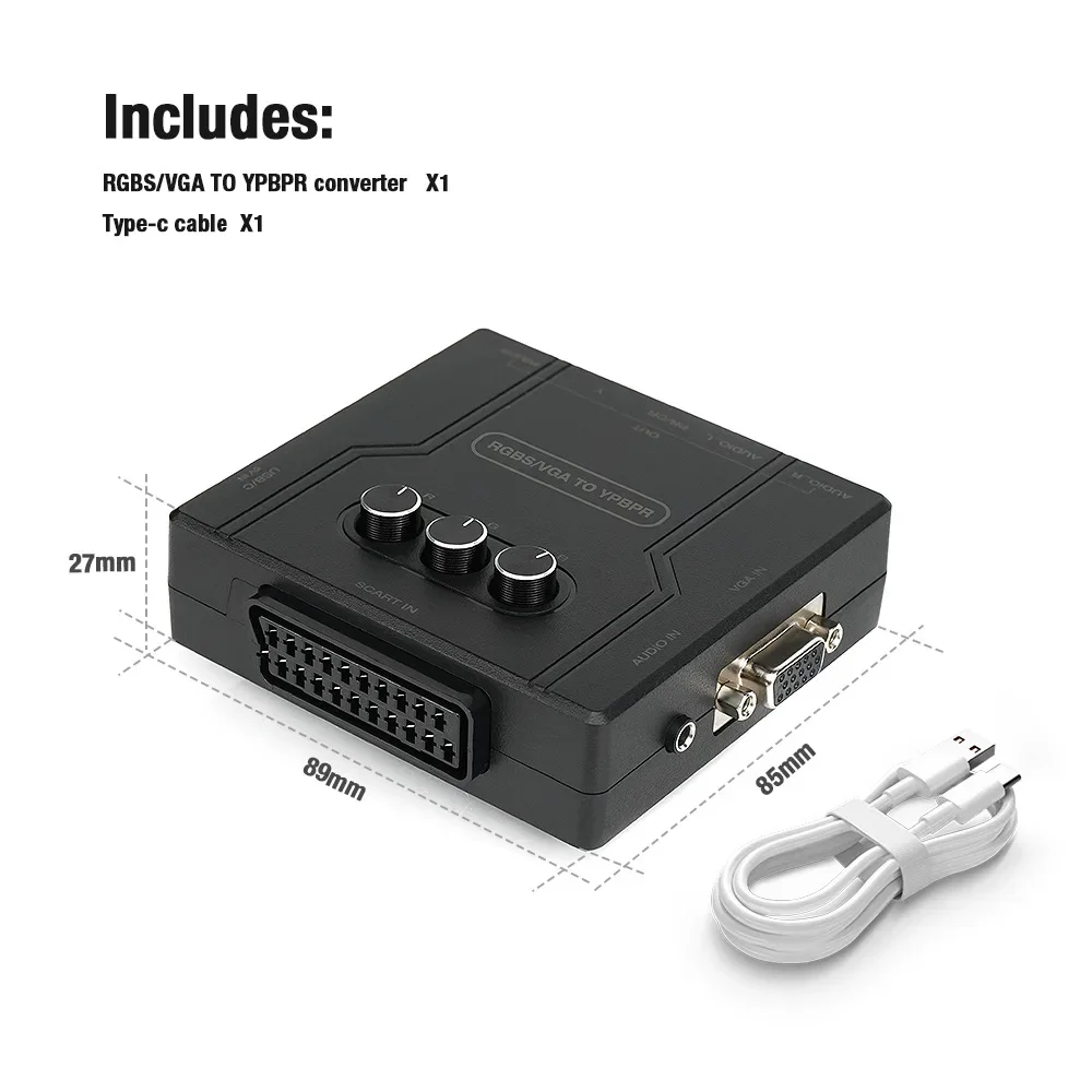 Конвертер RGBS VGA SCART в YPBPR Игровая консоль RGBS VGA SCART в YPBPR Конвертер цветовой разницы Регулируемая яркость цвета