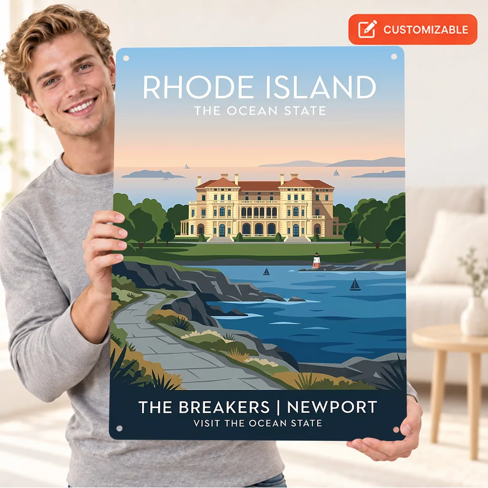 The Breakers Newport Rhode Island Aluminum Poster Retro Bold Colorful Wall Art For Study Customized Metal Sign Tour Guide Gift