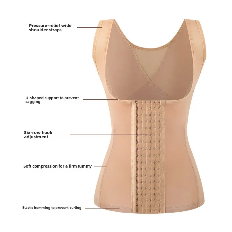 

Slimming Vest Simple Edition Abdomen Control Beauty Body Clothes Chest Support Gather Six Button Slimming Top Women's Underwear