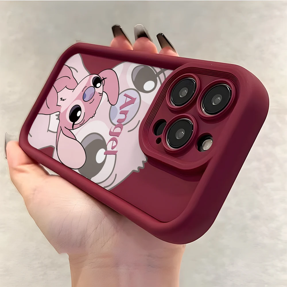 

Cute Pink Stitch Phone Case for Huawei P50 P40 P30 P20 Mate 40 30 20 Nova 10 9 7 Y70 Pro Plus Soft TPU Ladder Lens Cover
