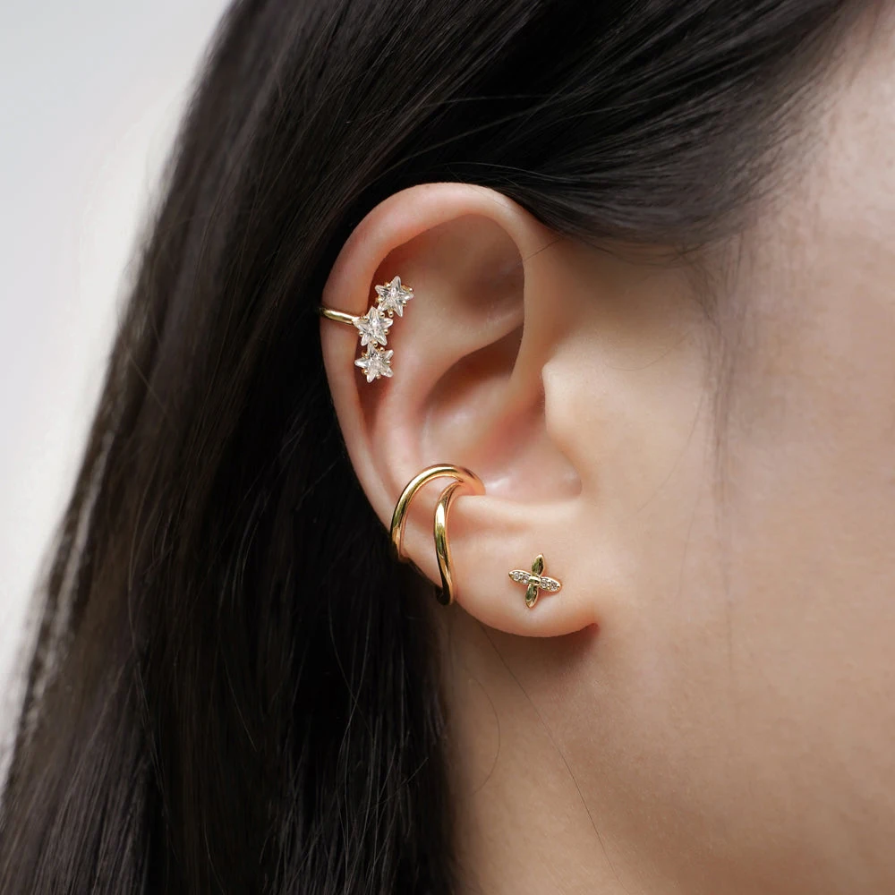 1PC Neue Mode Stern CZ Zirkon Kristall Clip Ohrringe für Frauen Kein Piercing Gold Farbe Ohr Manschette Aussage Knorpel ohrclips
