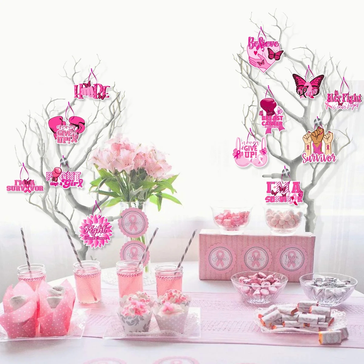 Love Breast Day Hangings, Fight Breast Cancer Tags,Breast Care Party Decoration Hanging Decoration, Gift Box Hangtag,12pcs