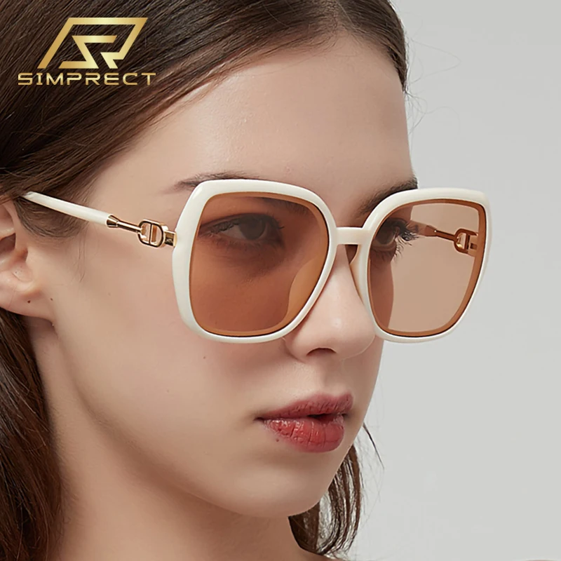 

SIMPRECT Oversized Square Sunglasses Women 2023 Luxury Brand Designer Quality Sun Glasses Vintage UV Protection Shades For Women