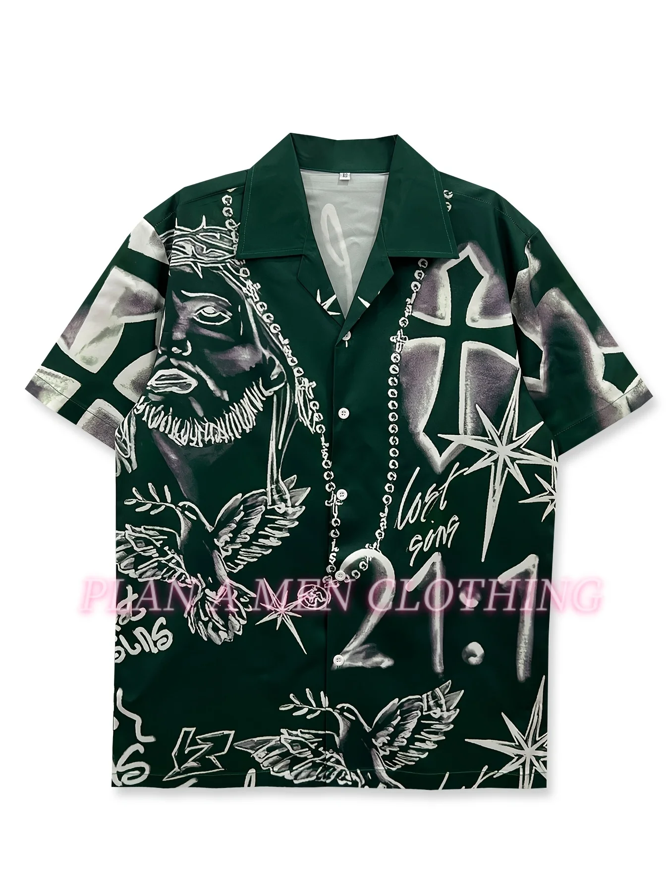 Camicia hawaiana da uomo americana Y2k con stampa retrò da uomo Summer Street Manica corta Top Camicie Camicetta con risvolto allentato casual Abbigliamento da uomo