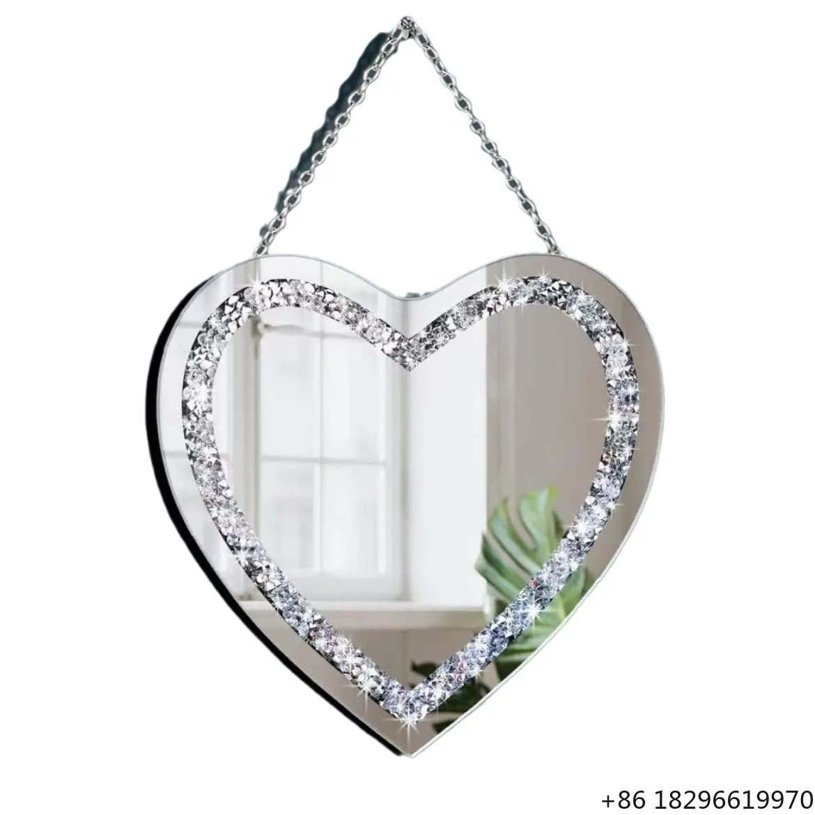 Luxury Sparkling Crystal Heart Shape Wall Mirror Glam Decorative Hanging Vanity Mirror for Bedroom Living Room