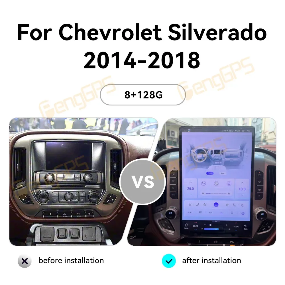 15.8 Inch Android 15 CarPlay Car Radio for Chevrolet Silverado 2014-2018 Touch Screen Multimedia Player GPS Navigation Head Unit