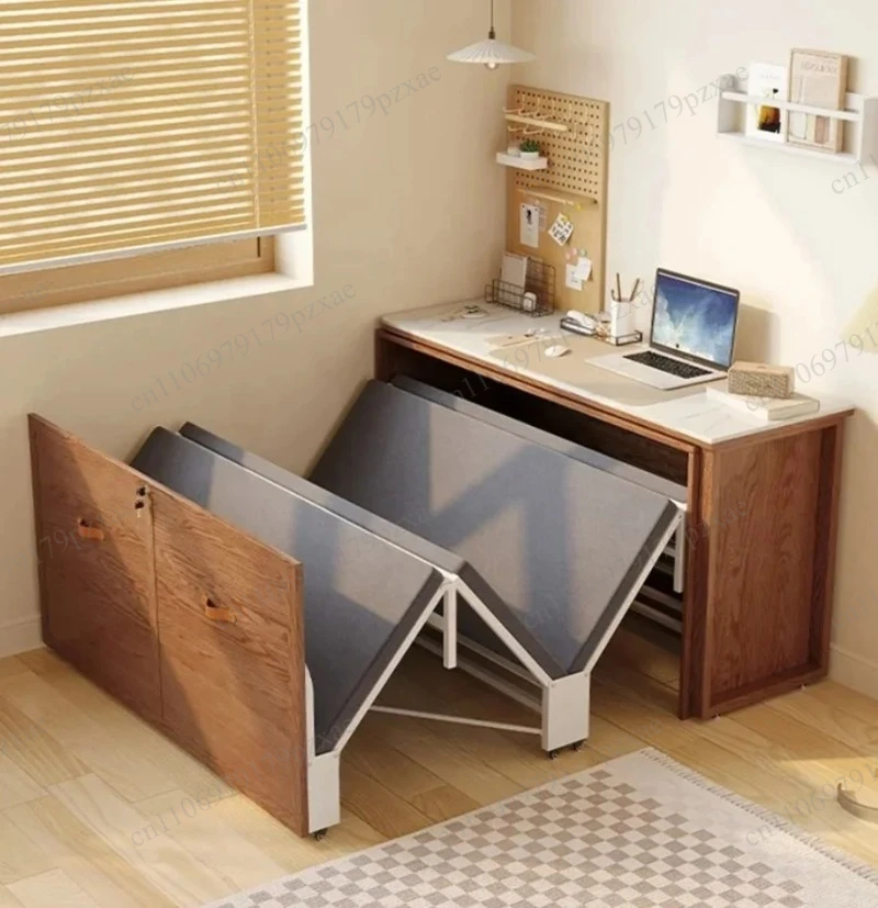 Portable Folding Murphy Bed with Metal Frame & Mattress, Hidden Wall Bed for Office Lunch Break and Bedroom