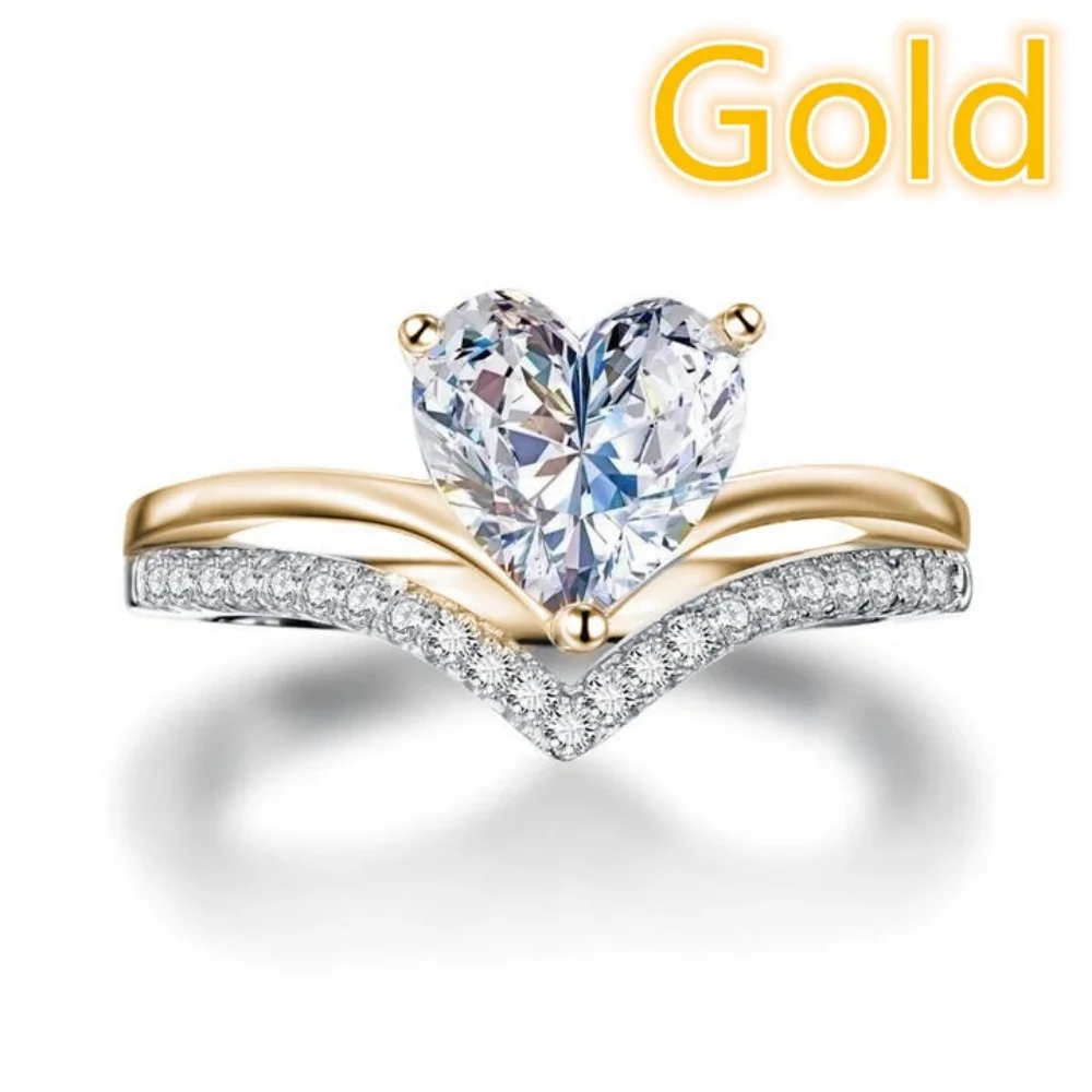 Delicate Silver Color White Zircon Stones Heart Rings for Women Fashion Bridal Engagement Wedding Ring Set Jewelry Gift