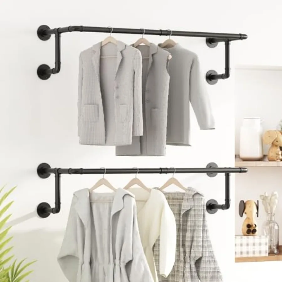 

Industrial Pipe Clothes Racks 2 Pack Pipe Wall Mounted Clothing Racks for Hanging Clothes Space Saving Closet Hanging Rod for L