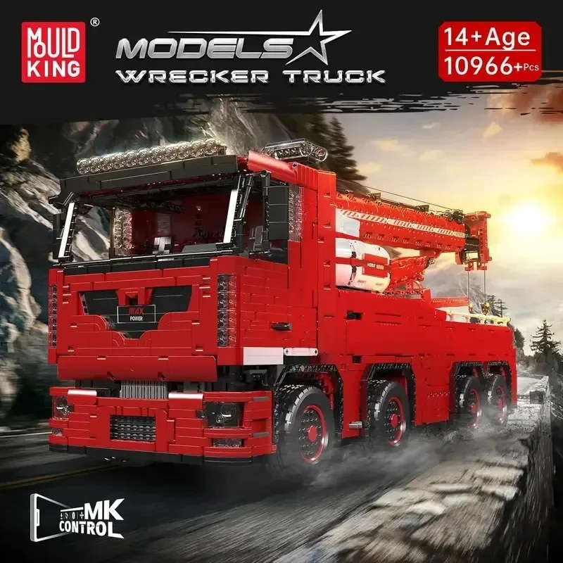 MOULD KING 19008 Technology Remote Controlled Engineering Tow Truck Building Blocks Pneumatic Crane Truck Gift Toys for Adults