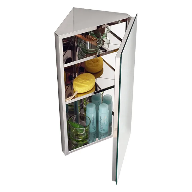 Bathroom triangular mirror cabinet Wall-mounted stainless steel hanging corner cabinet Bathroom wall-mounted mirror cabinet