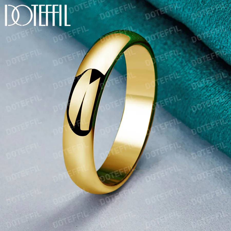 

DOTEFFIL 18K Gold Classic Smooth Glossy Finish Ring For Women Man Fashion Wedding Engagement Party Gift Charm Jewelry