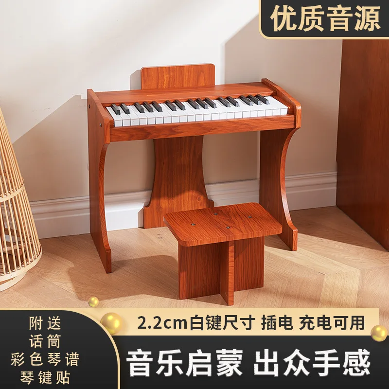 37-Key Kids Wooden Electronic Piano, Children's Musical Toy, Baby Early Education Instrument, Mini Keyboard