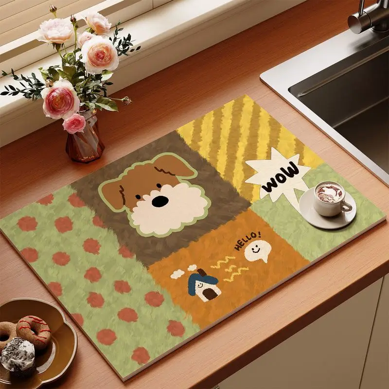 Retro Serrated Seam Patchwork Plaid Kitchen Drain Mat, Anti Slip Coffee Machine Tableware, Protection Mat