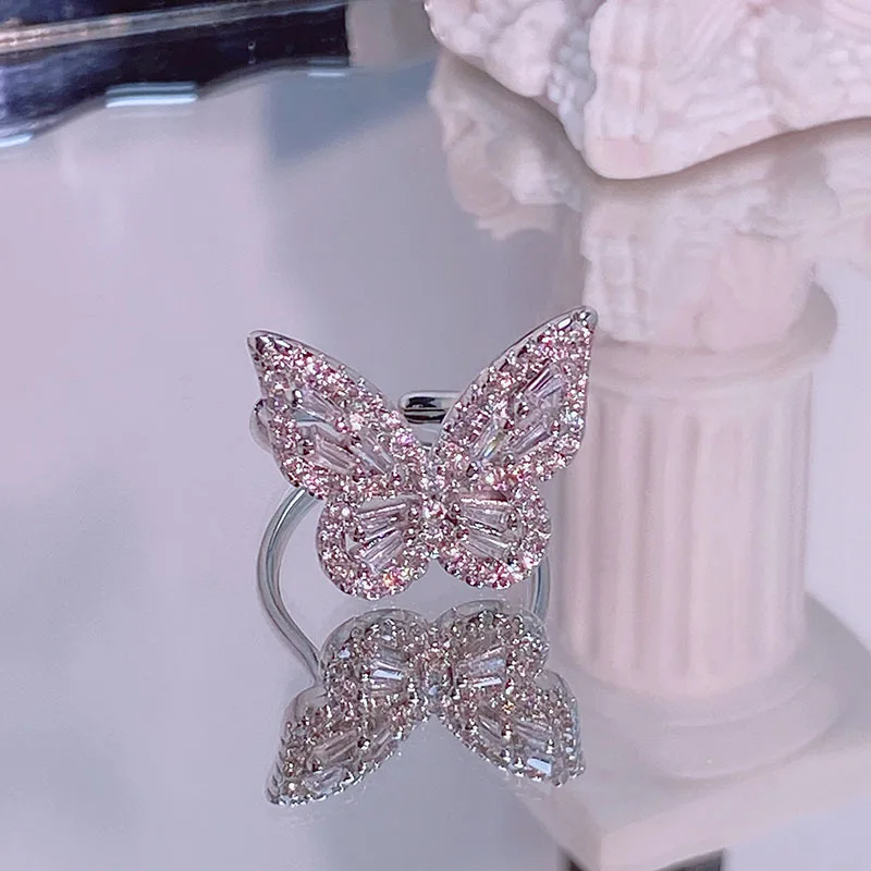 جديد الراقية فلاش الماس الحلو فراشة افتتاح حلقة الإضافية مزاجه الرياح الباردة أزياء تنوعا السبابة الدائري