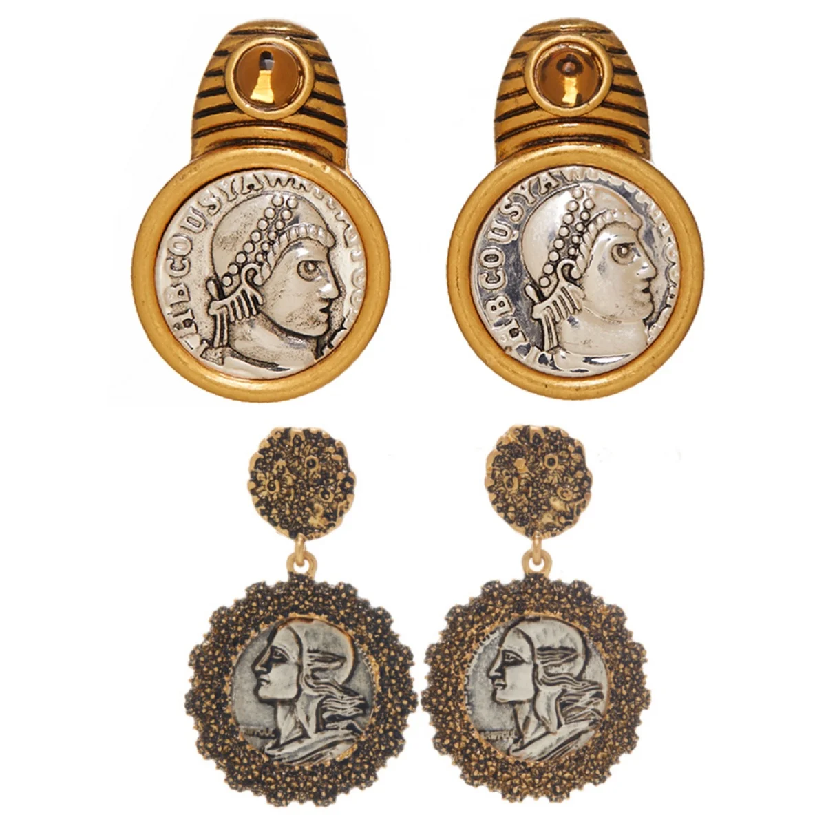 LEWIS SEGAL-pendientes clásicos Retro en relieve para mujer, aretes de cabeza, retrato francés, joyería de fiesta, dos tonos, chapado en oro de 18K