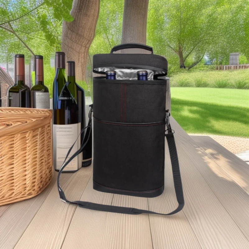 Oxford cloth wear-resistant hand-held round bucket single-shoulder bag, wine and beverage storage, picnic bag, insulated bag