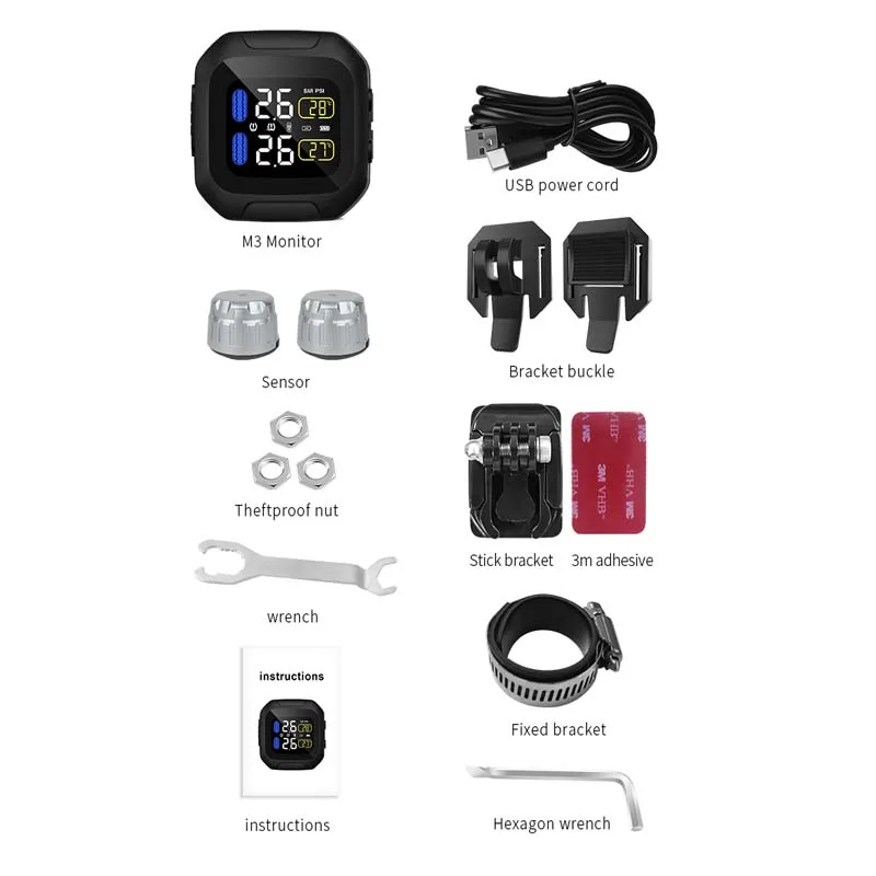 نظام مراقبة ضغط الإطارات TPMS ، عربة بطارية دراجة نارية لاسلكية ، قاطرة ثقيلة ، مستشعران خارجيان ، تحديث