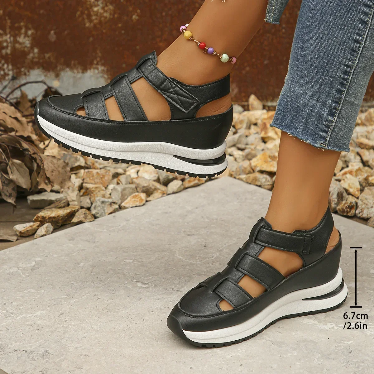 Baotou-zapatos De plataforma con cuña hueca para Mujer, Sandalias informales con aumento De altura, zapatos romanos De verano