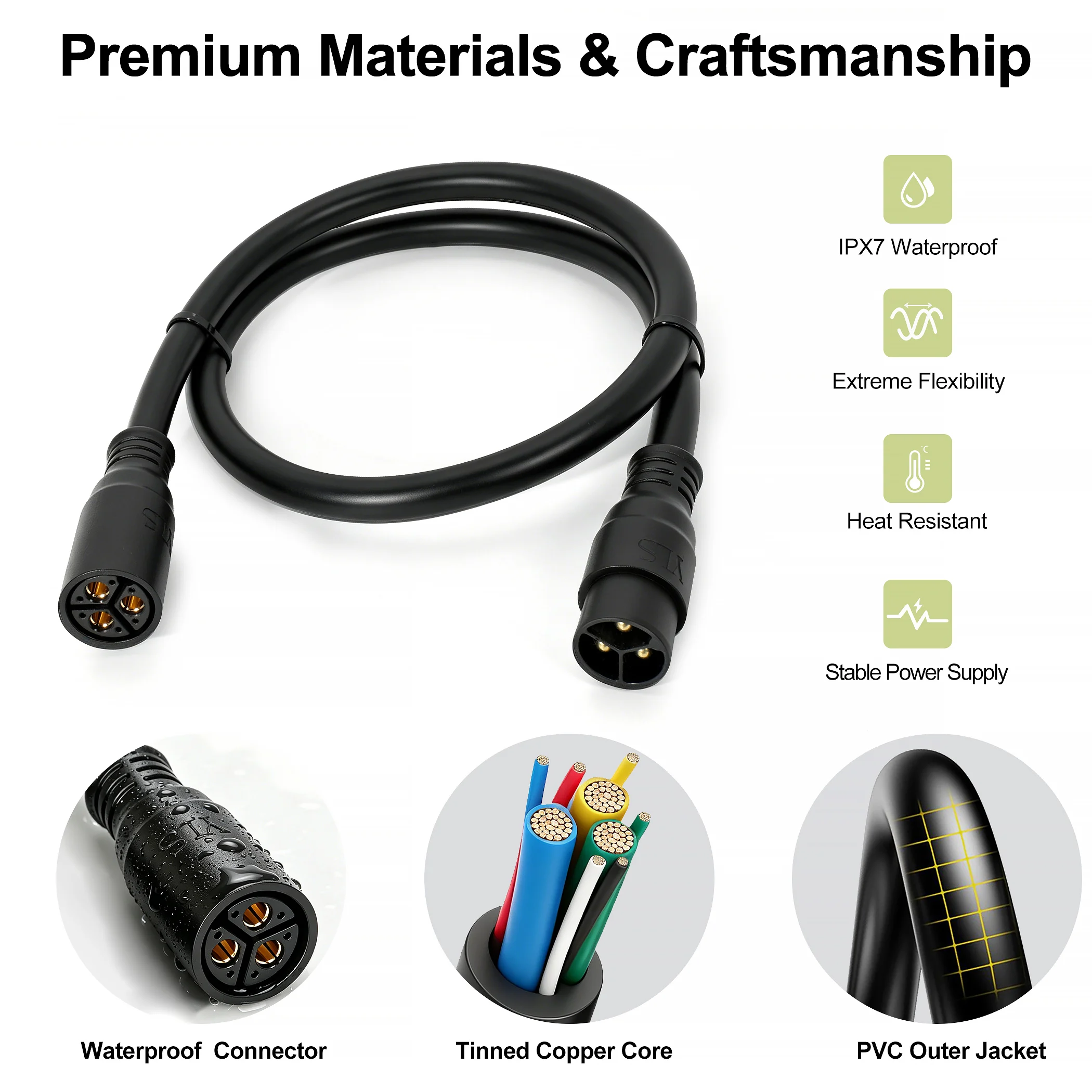 11AWG EbiKE Motor Cable Motor Extension Cord, Female Connector and Male Connector, Confirm the Connector Dimensions