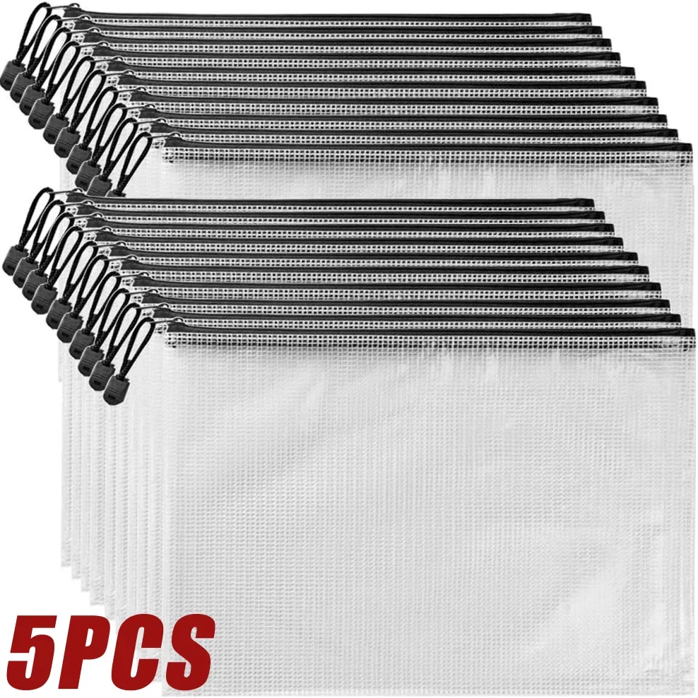 Sac de rangement pour papeterie, pochette en maille à fermeture éclair, pochette pour documents A3 A4 A5 A6, dossiers à fermeture éclair, fournitures scolaires et de bureau, 3/5 pièces