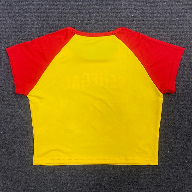 2025 summer new European and American style contrasting GONGO flag print slim fit beach sports and leisure style T-shirt top