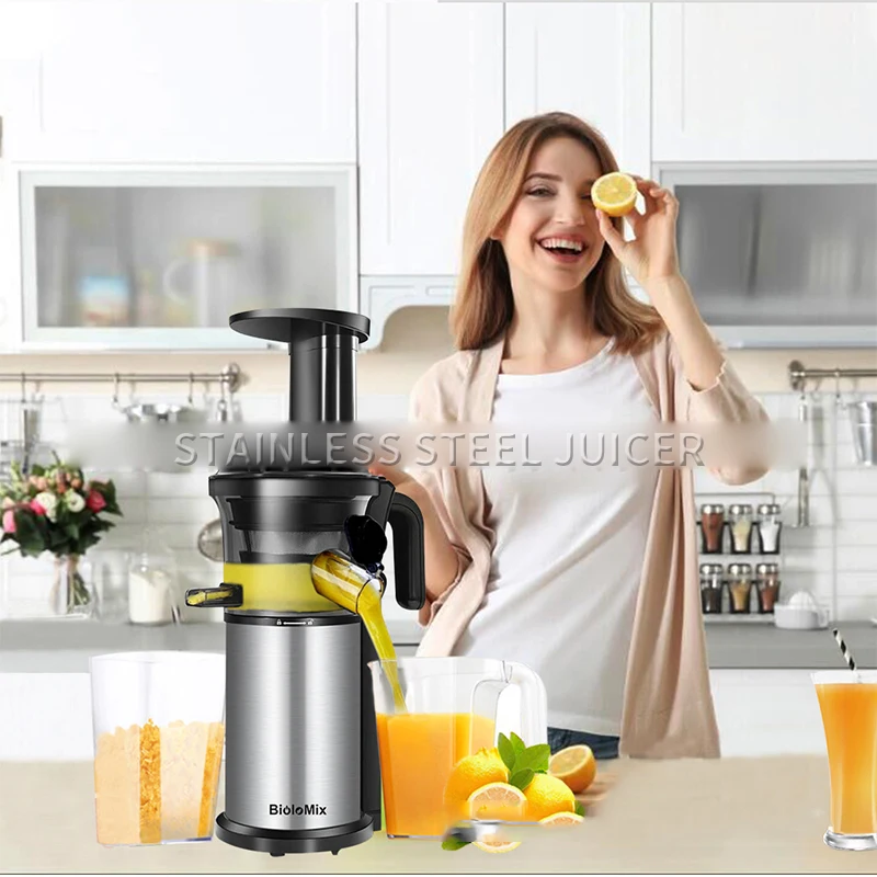 40RPM Slow Cold Press Juicer, Stainless Steel Auger Extractor, Electric Fruit Vegetable Juicer with Slag‑Juice Separation