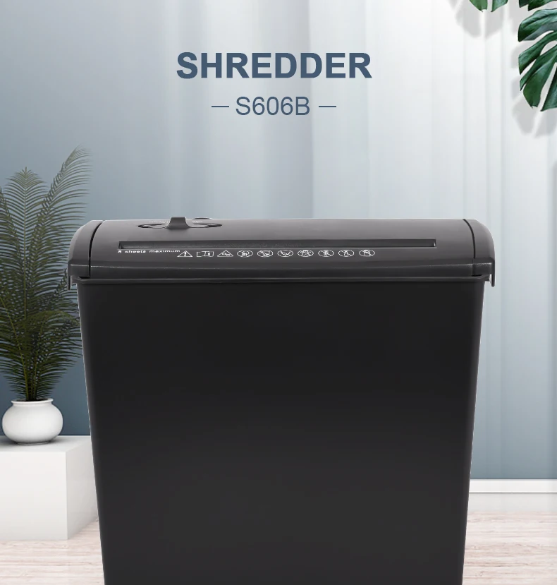 S606B 5-Sheet Strip Cut Small Document Paper Shredder for Home Use, Portable Handle Design with 10L Wastebasket