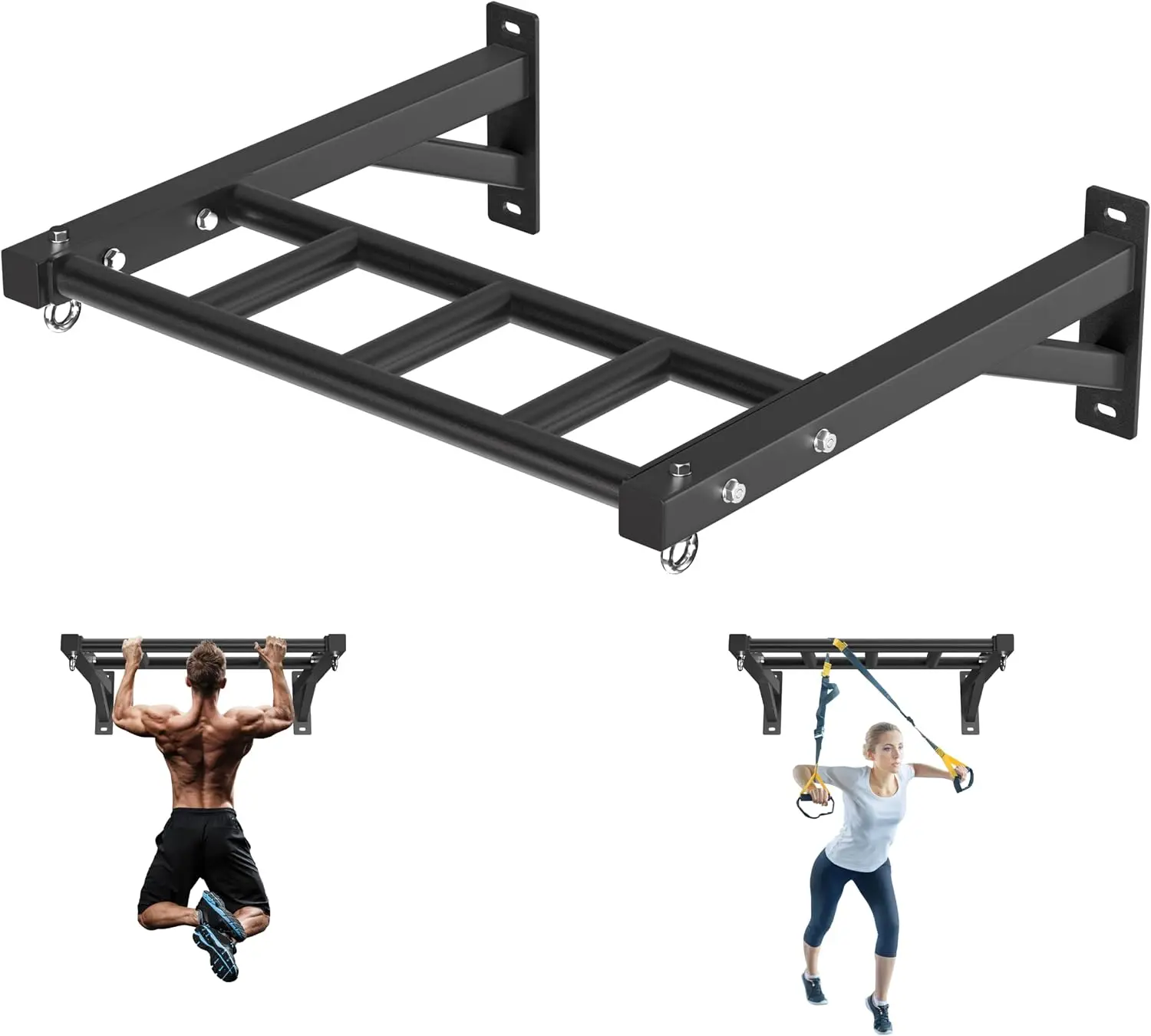 Multi-Grip Pull-Up Bar, Wall Mounted, Heavy Duty Construction Rated to 600 lb