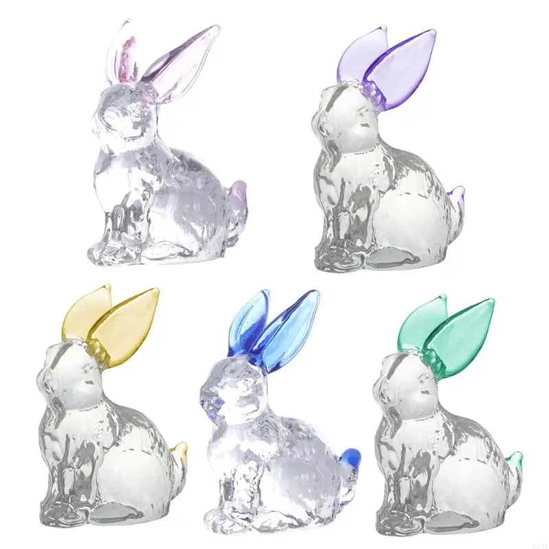 E74E Crystal Rabbit Figurines Glass Animal Statue Ornament Garden Yard Collectibles Gift for Home Office Desktop Decoration