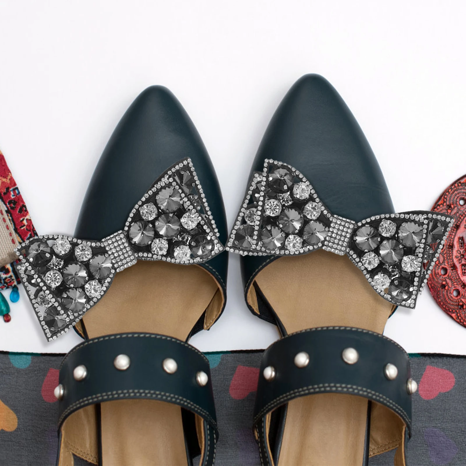 

Stylish Bow Shoe Flower Black Alloy Clips Rhinestone Embellishment Detachable Accessories High Heels Shoe Decorations Wedding