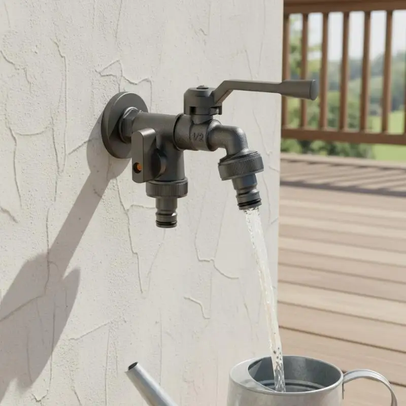 

Dual Outlet Garden Water Faucet Outdoor Freeze Proof Zinc Alloy 2 Way Spigot Frost Protection for Backyard Irrigation