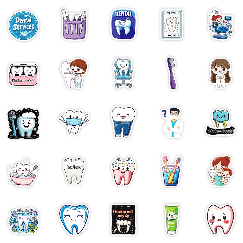 10/30/50pcs Cute Dentist Protect Tooth Cartoon Stickers Kids Toys Decoration Notebook Laptop Suitcase Funny Stationery Sticker