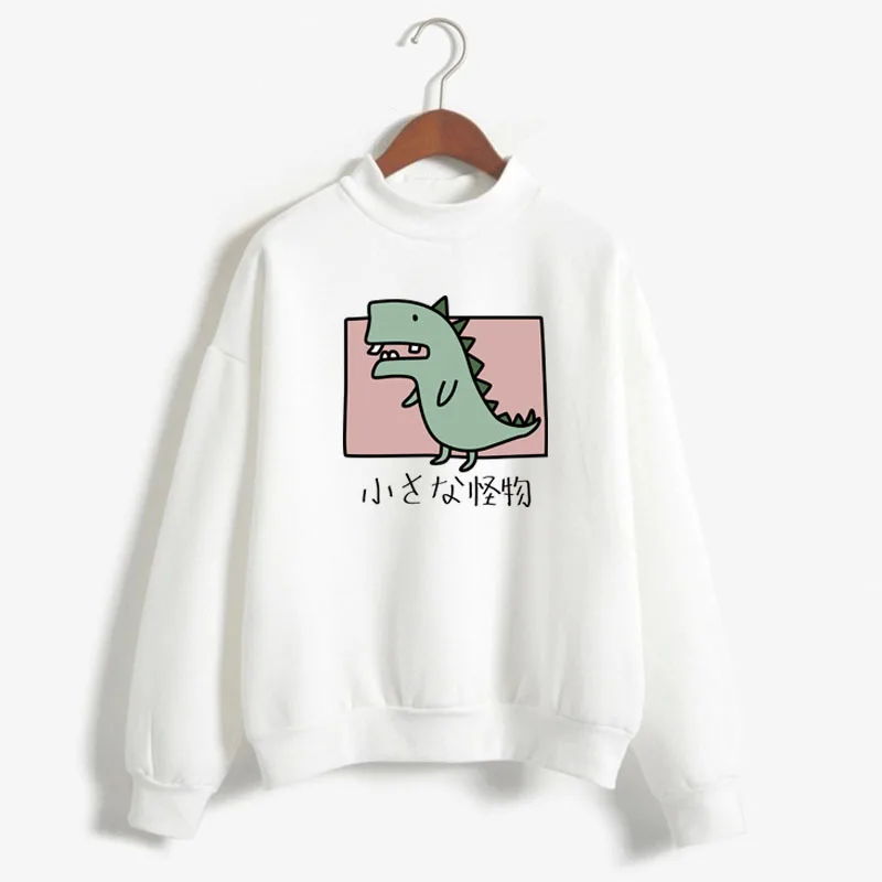 

Splice Dinosaur Print Woman Sweatshirts Sweet Korean O-neck Knitted Pullovers Thick Autumn Winter Candy Color Women Clothing