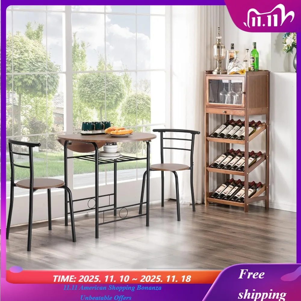 

31.5" Drop Leaf Dining Table Set 3 Pieces for Small Space,Small Kitchen Table Set for 2,Round Folding Table Customized