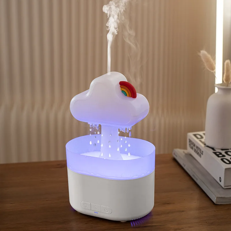 500ML Rain Cloud Air Humidifier Electric Aromatherapy Essential Oil Diffuser Relax Raining Water Drop Sounds Colorful Night Lamp