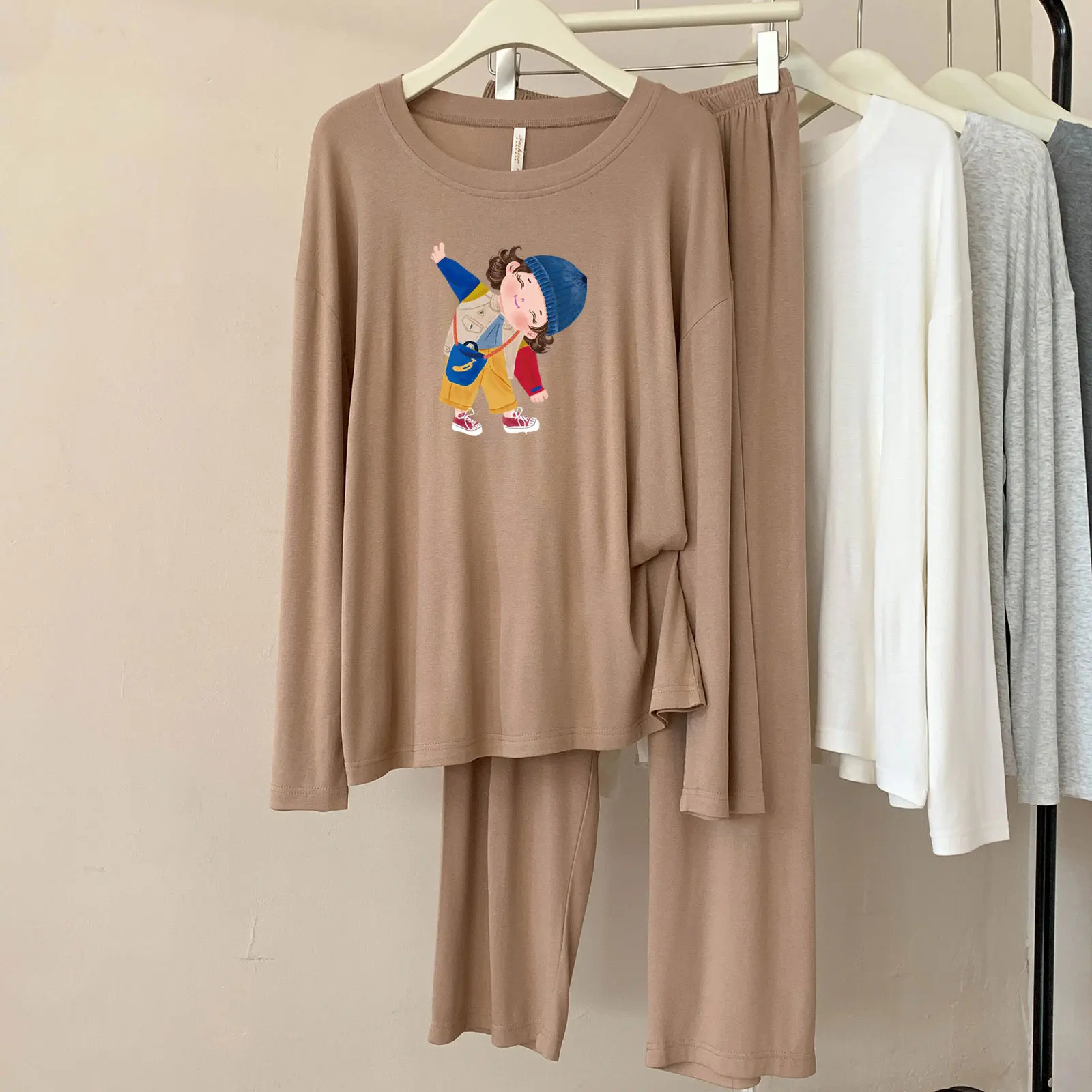 A85 Modal Pajamas Women's Spring and Autumn New Casual Round Neck Long Sleeve Plaid Breathable Homewear Set