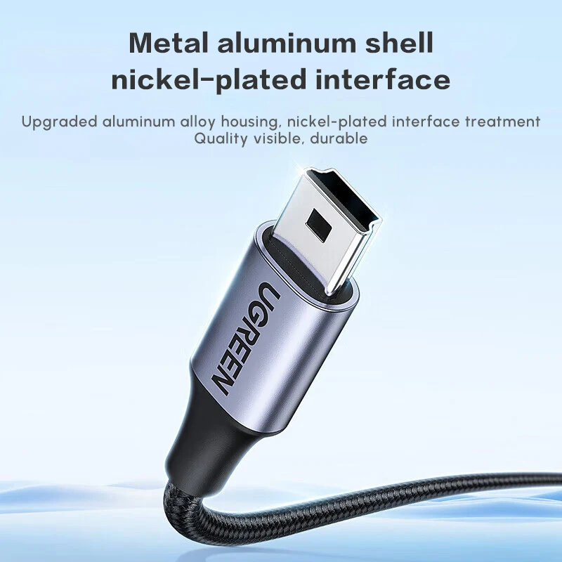 UGREEN ミニUSBケーブル USB 2.0 タイプA - ミニBケーブル ナイロン編み込み充電コード