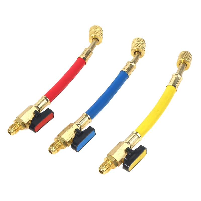 Mangueras de aire acondicionado de 1/4 "SAE * 5/16SAE R22 R134A R410A, herramientas de refrigerante de CA, adaptador de válvula de bola de cierre en ángulo de refrigerante