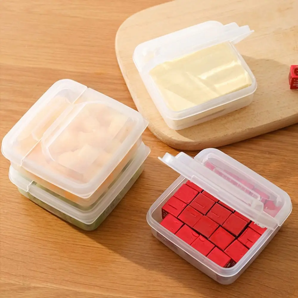 Japanese Cheese Slice Storage Box Flip Cover Transparent Fruit Slice Storage Box Plastic Butter Block Box Kitchen