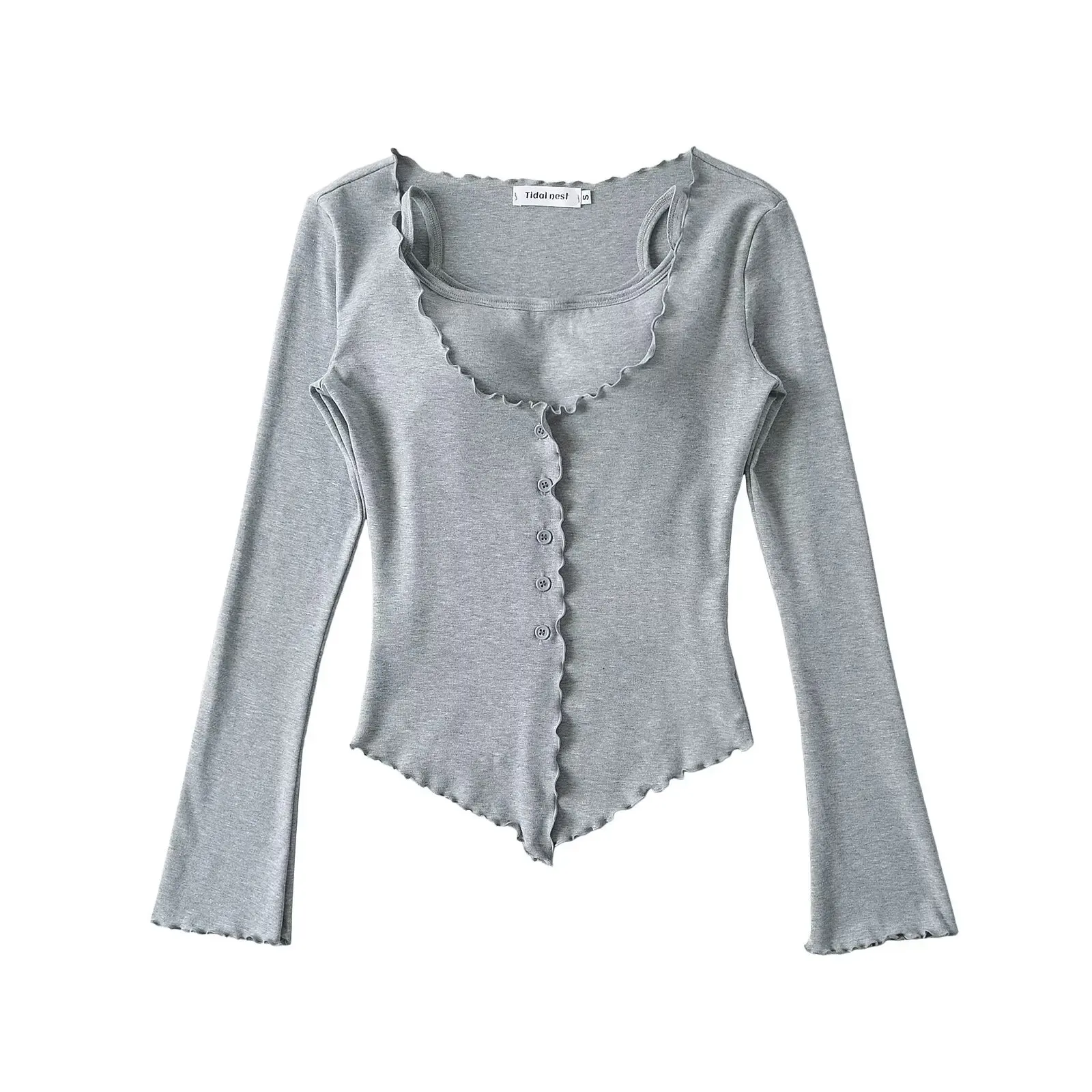 

Relaxed Petition Sle Long Sve Knitted Vest Top Women's Loose Fit ort Length Pure Color Spring Faion Trend