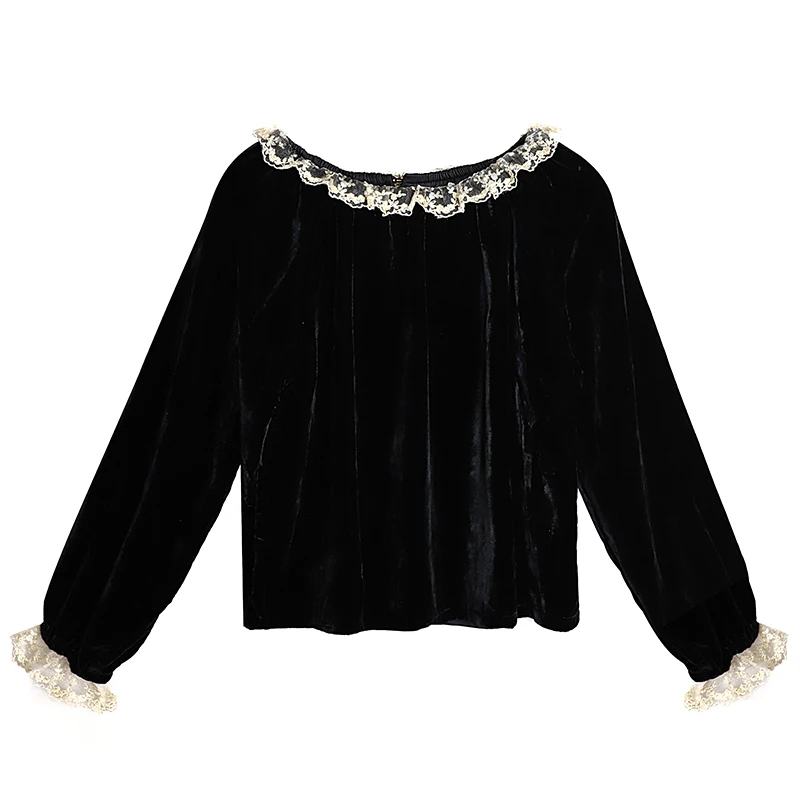 Winter Basic Crop Short Tops Women Fashion Flare Sleeve White Lace Cute Sweet Korea Style Design Ruffled Lace Tees Black T Shirt