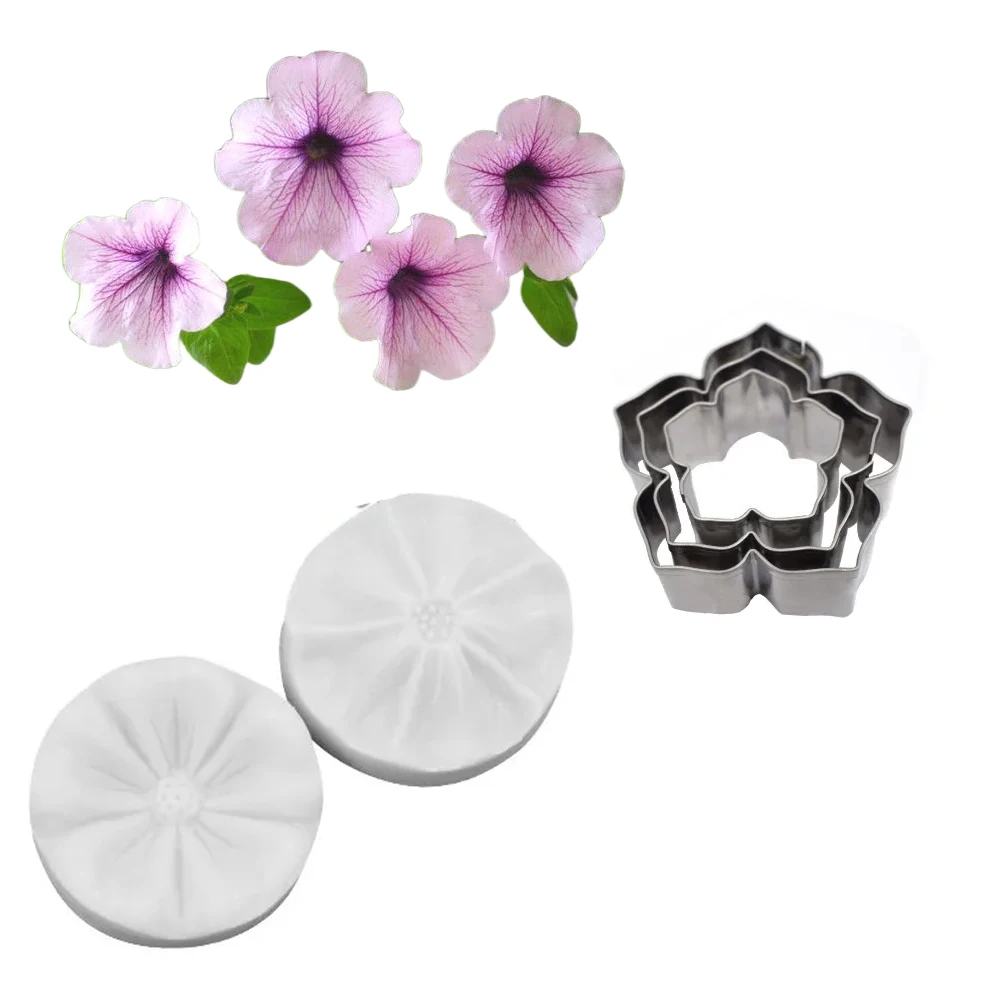 5PCS Petunia Petal Veiners &Cutters Silicone Moulds Chocolate Fondant Sugar Paper Clay Cake Decorating Tools форма для печенья