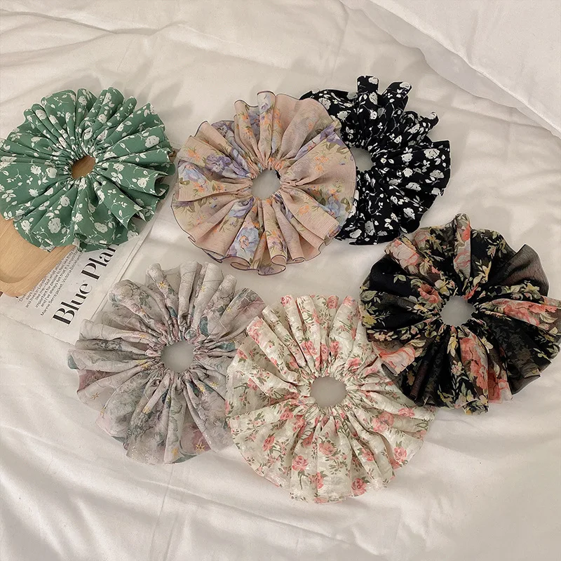 New Korean Ins Fashion Oversize Large Elastic Hair Band Flower Pattern Hair Scrunchies For Woman Girls Hair Accessories