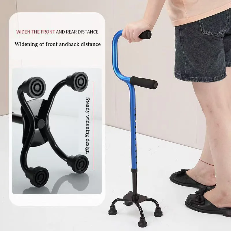 Double Curved Handrails Design Four-legged Crutches for Adults Non-slip Four-corner Walking Stick Get Up Walkers for Elderly