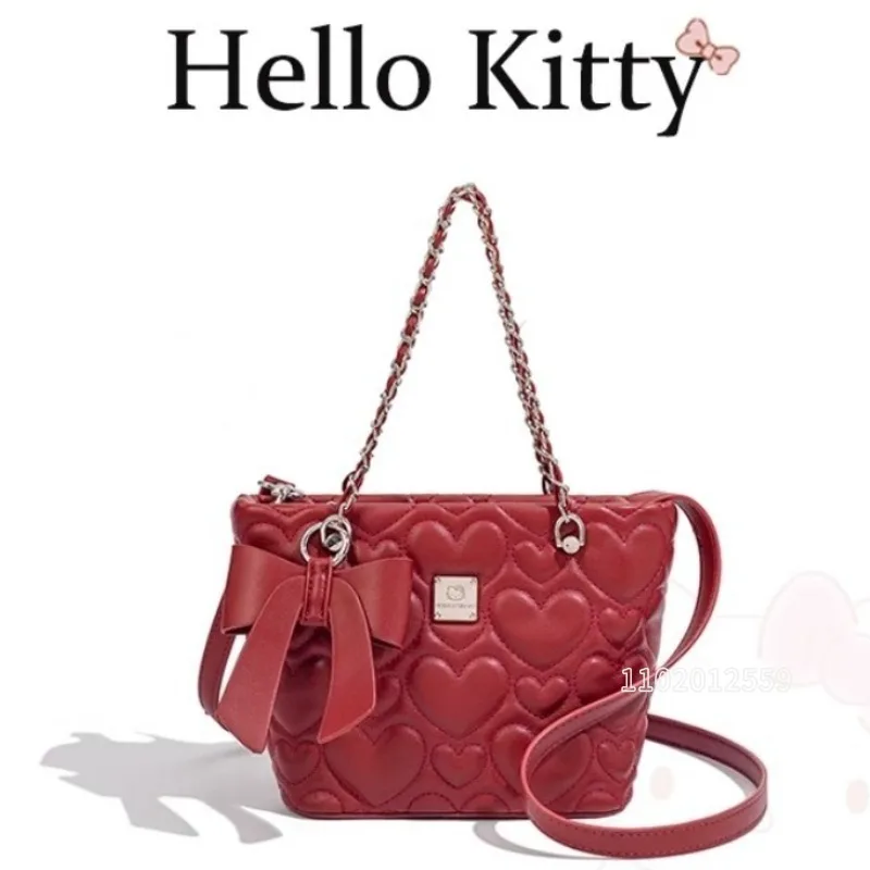 

Hello Kitty New Women's Handbag Love Bow Red Fashion Casual Women's Shoulder Bag High Quality Cartoon Luxury Women's Bag