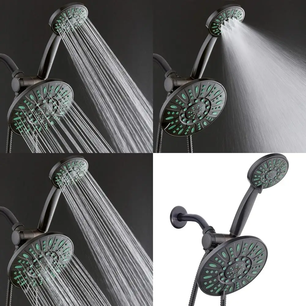 Antimicrobial High-Pressure Shower Combo with 30 Settings, Microban Protection, Oil-Rubbed Bronze/Coral Green Jets