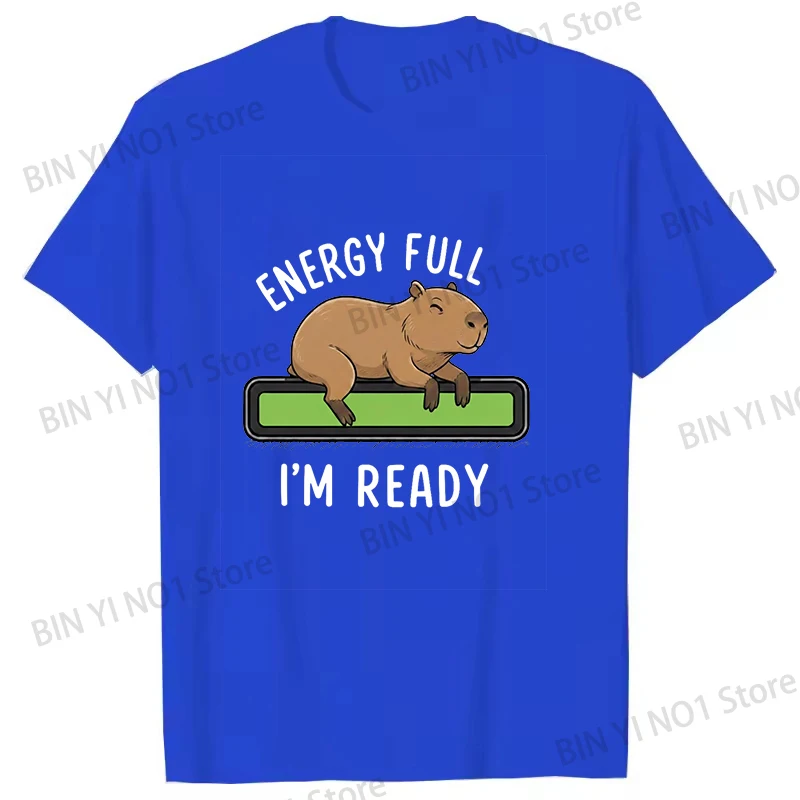 Funny Capybara Energy Full I'm Ready Print T-shirt Women Men Summer Casual Short Sleeve Round Neck Tops Fashion T-shirts