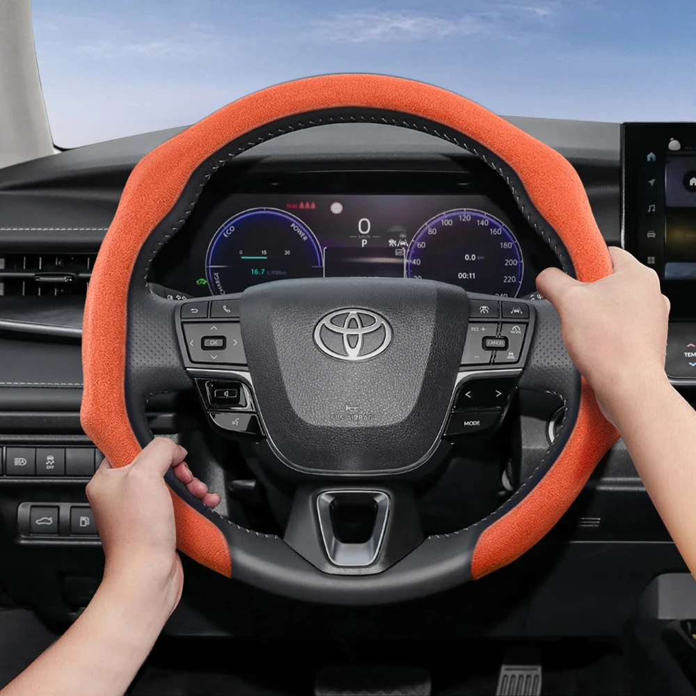 Suitable for Toyota Premium Suede Snap-On Steering Wheel Cover, Non-Slip and Durable Car Accessories, Modified Yaris Auris Chr Corolla Rav4 Hilux Wish Roomy Aqua Probox Prius 30 E150 Isis C Hr Crown Alphard Celica